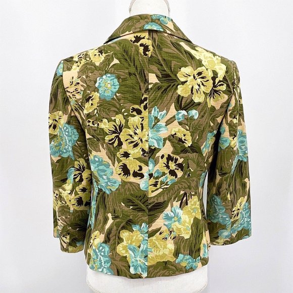 SOLS Loft Green Multicolor Floral Woven Snap Blazer - Picture 2 of 9